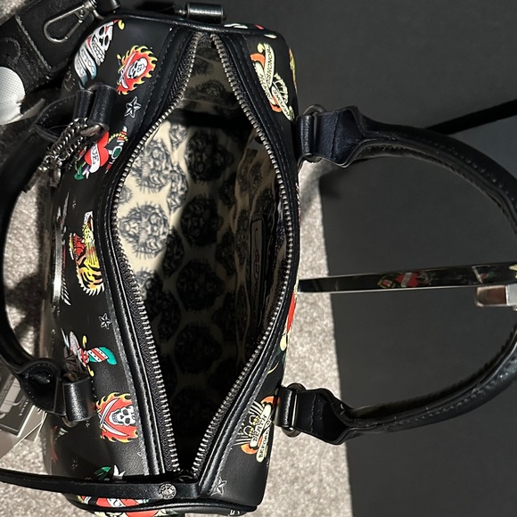 Ed Hardy Black Satchel with Colorful Tattoo Design - Picture 7 of 11